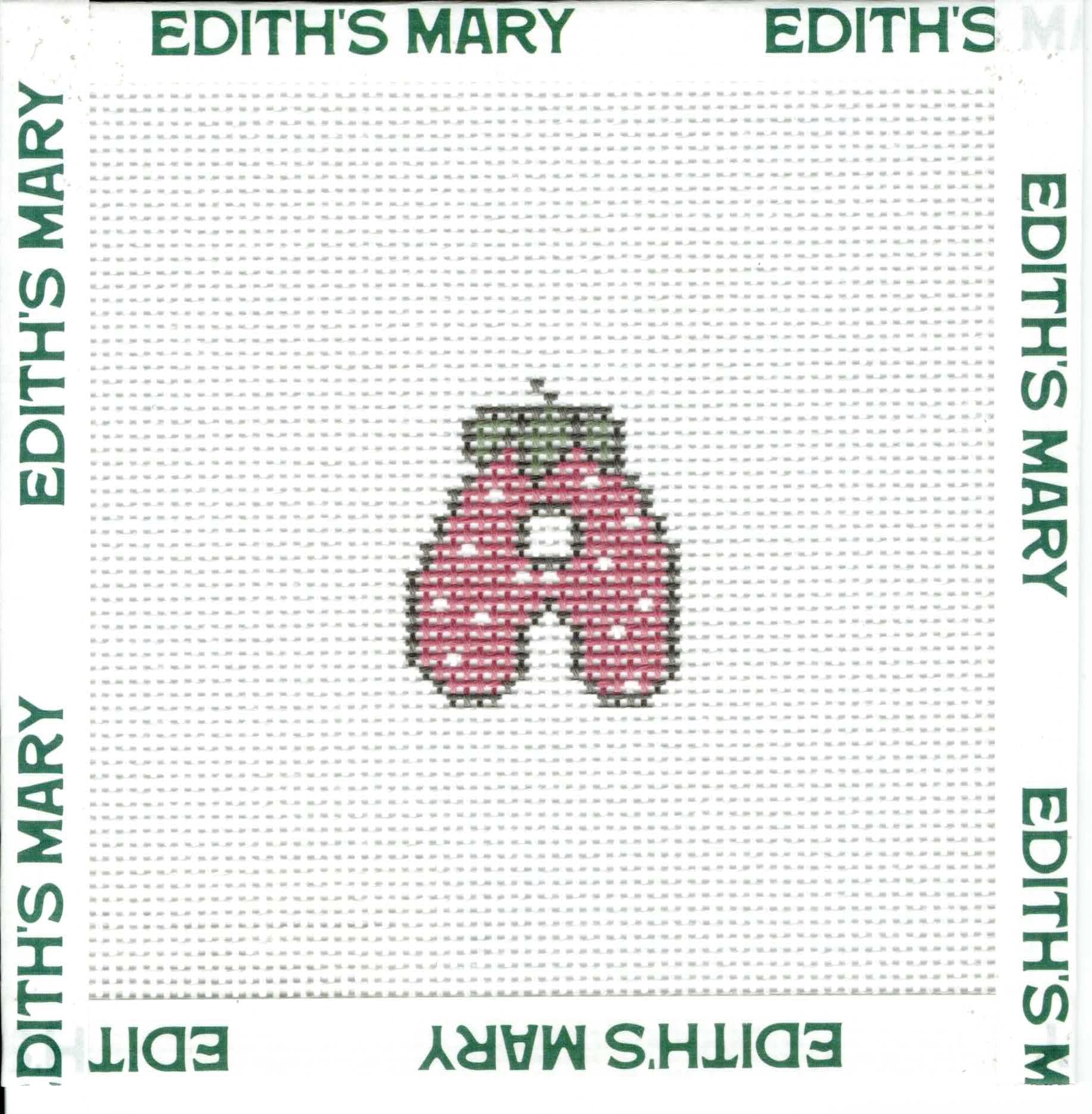 Needlepoint letter 'A' on a white fabric background with 'Edith's Mary' branding.