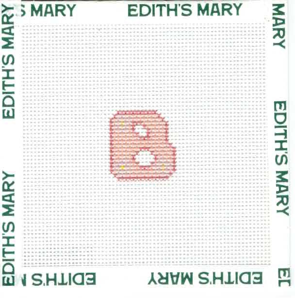 Needlepoint letter 'B' on a white fabric with 'Edith's Mary' branding.