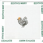 Needlepoint pattern for a chicken design on a white fabric with 'Edith's Mary' branding.