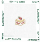 Needle Point design of a cake with strawberries on a fabric with 'Edith's Mary' branding.