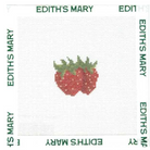 Needlepoint design of a strawberry with leaves on a white background, surrounded by 'EDITH'S MARY' text.