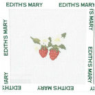 Needle Point design of strawberries on a white background with 'Edith's Mary' branding.